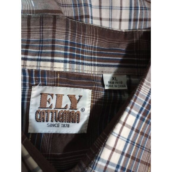 Ely Cattlemen Shirt Men's Extra Large Brown Pearl Snap Long Sleeve Western - Picture 6 of 8